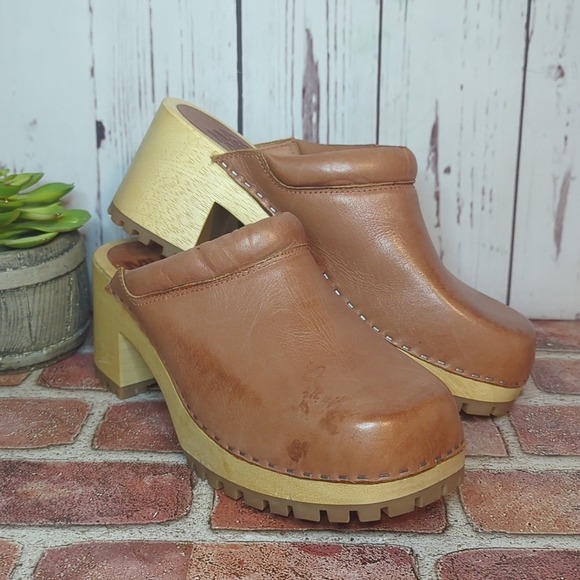 Free People Mia Karma Leather and Wood Clogs Cognac Women's 10 - Picture 4 of 16